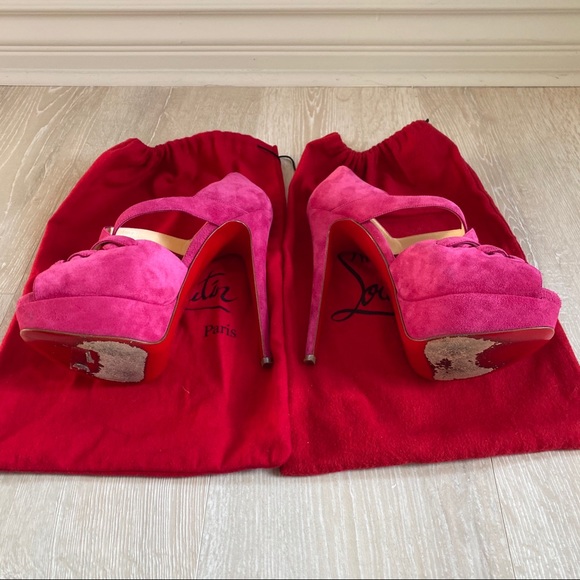 CHRISTIAN LOUBOUTIN Fuchsia Suede High Heels Sz 38 - Picture 4 of 8
